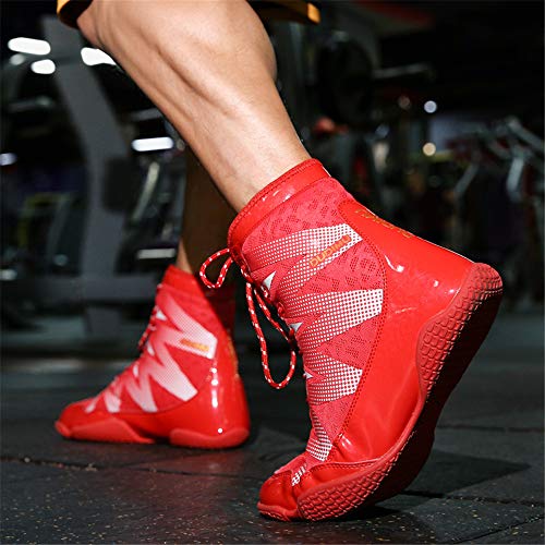 XFQ Zapatos De Boxeo De Los Hombres, Zapatillas De Deporte Del Top Del Alto Fighting Ligero Y Transpirable Antideslizante Lucha Cubierta Cuclillas Entrenamiento De La Aptitud,Rojo,44EU