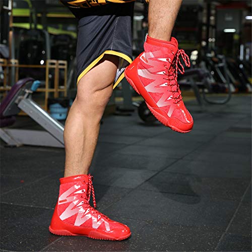 XFQ Zapatos De Boxeo De Los Hombres, Zapatillas De Deporte Del Top Del Alto Fighting Ligero Y Transpirable Antideslizante Lucha Cubierta Cuclillas Entrenamiento De La Aptitud,Rojo,44EU