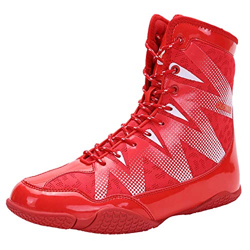 XFQ Zapatos De Boxeo De Los Hombres, Zapatillas De Deporte Del Top Del Alto Fighting Ligero Y Transpirable Antideslizante Lucha Cubierta Cuclillas Entrenamiento De La Aptitud,Rojo,44EU