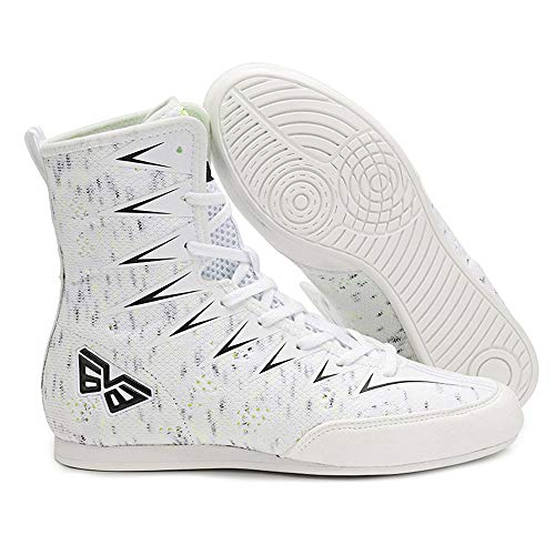 XFQ Zapatos De Boxeo Niños, Entrenamiento De Combate Botas De Alta Top Zapatillas De Deporte De Fitness Transpirable Lucha,Blanco,38EU