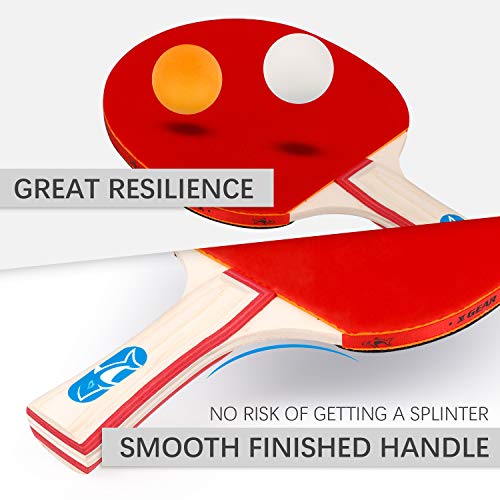 XGEAR Sets de Ping Pong Juego Tenis de Mesa con 4 Raquetas + 8 Pelotas + 1 Bolsa Profesionales Palas Pingpong Cómodo Mango Material de Alta Elasticidad XGEAR Sets de Ping Pong Juego Tenis de Mesa con 4 Raquetas + 8 Pelotas + 1 Bolsa Profesionales Palas Pingpong Cómodo Mango Material de Alta Elasticidad