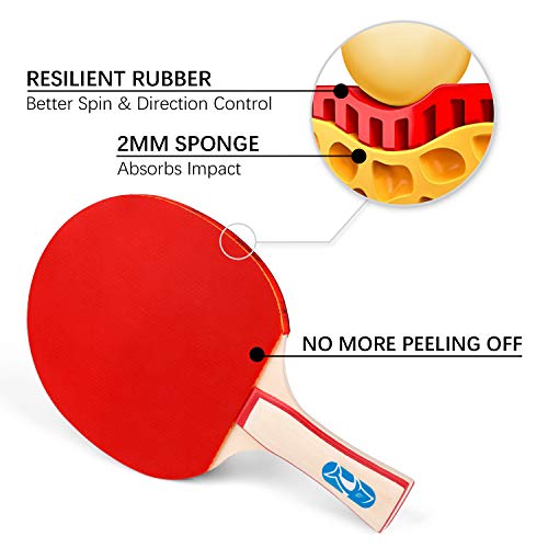 XGEAR Sets de Ping Pong Juego Tenis de Mesa con 4 Raquetas + 8 Pelotas + 1 Bolsa Profesionales Palas Pingpong Cómodo Mango Material de Alta Elasticidad