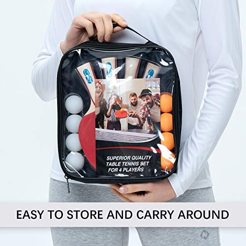 XGEAR Sets de Ping Pong Juego Tenis de Mesa con 4 Raquetas + 8 Pelotas + 1 Bolsa Profesionales Palas Pingpong Cómodo Mango Material de Alta Elasticidad XGEAR Sets de Ping Pong Juego Tenis de Mesa con 4 Raquetas + 8 Pelotas + 1 Bolsa Profesionales Palas Pingpong Cómodo Mango Material de Alta Elasticidad