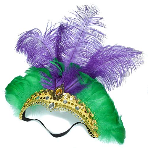 XIANGBAO-Tocado Accesorios Tocado Hecho a Mano Tocado de Plumas de Avestruz de Color Natural Danza del Vientre ecológica Accesorios de Disfraces de Danza India (Color : Purple Green)