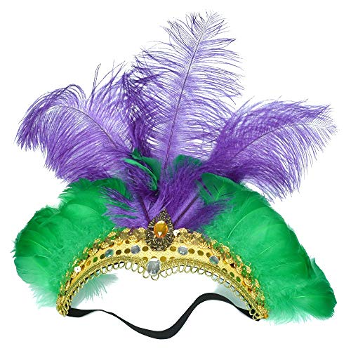 XIANGBAO-Tocado Accesorios Tocado Hecho a Mano Tocado de Plumas de Avestruz de Color Natural Danza del Vientre ecológica Accesorios de Disfraces de Danza India (Color : Purple Green)