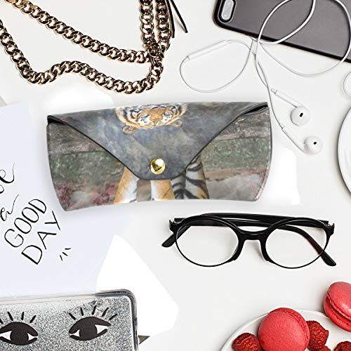 XiangHeFu Funda para gafas Red Leaf Forest Tiger Cuero de PU Gafas portátiles Bolsa Multiuso Almacenamiento Gafas de sol Estuche