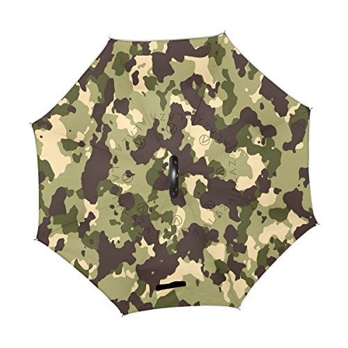 XiangHeFu Paraguas invertidos de Doble Capa invertidos Camo Plegable Protección UV a Prueba de Viento Gran Recto para automóvil con Mango en Forma de C