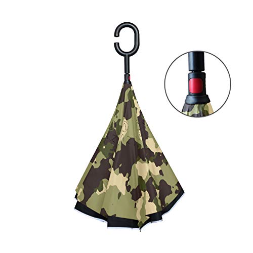 XiangHeFu Paraguas invertidos de Doble Capa invertidos Camo Plegable Protección UV a Prueba de Viento Gran Recto para automóvil con Mango en Forma de C