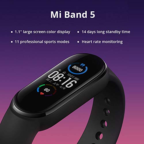 Xiaomi Mi Band 5 Global Pulsera con frecuencia cardíaca Fitness Música Bluetooth 5.0 Contador de Pasos y mensajería y 50M Sumergible para Sistemas Android y iOS (1)