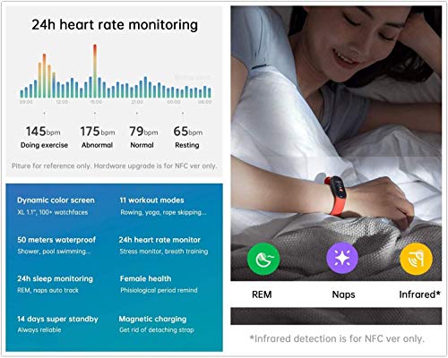 Xiaomi Nuevo Band 5 - Monitor de frecuencia cardíaca, Monitor de sueño, Salud Femenina, 11 Modos de Entrenamiento, 50 Metros a Prueba de Agua, Negro (MI 3)