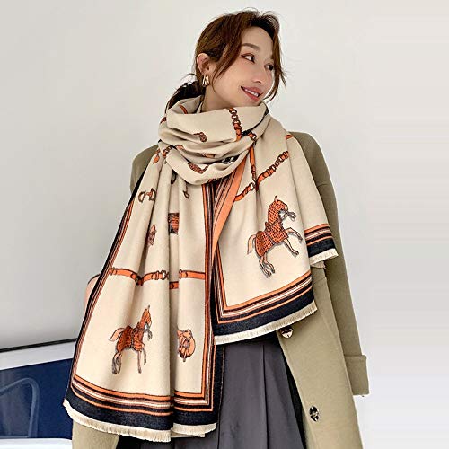 XIAOQIU Bufanda Carro del Caballo de la Cadena Caliente de la Bufanda for Las Mujeres Invierno de la Cachemira de Pashmina Bufanda Chales Mujer Gruesa Capa Wraps Foulard Chal