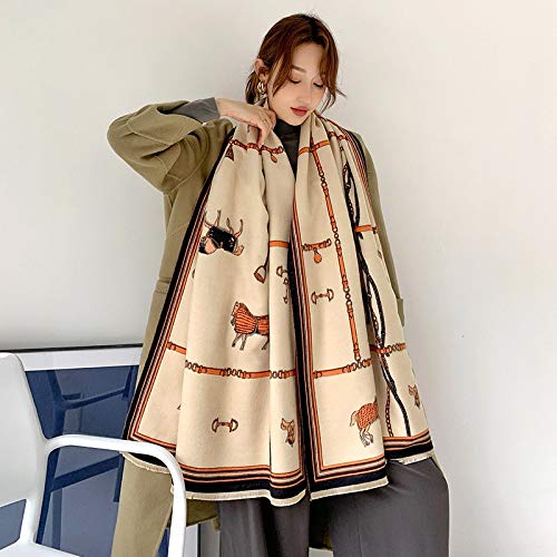 XIAOQIU Bufanda Carro del Caballo de la Cadena Caliente de la Bufanda for Las Mujeres Invierno de la Cachemira de Pashmina Bufanda Chales Mujer Gruesa Capa Wraps Foulard Chal