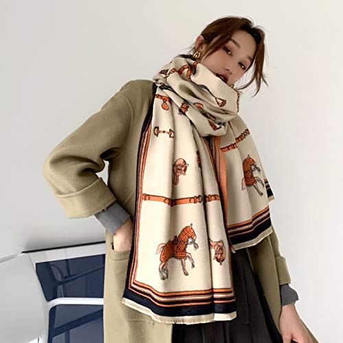 XIAOQIU Bufanda Carro del Caballo de la Cadena Caliente de la Bufanda for Las Mujeres Invierno de la Cachemira de Pashmina Bufanda Chales Mujer Gruesa Capa Wraps Foulard Chal