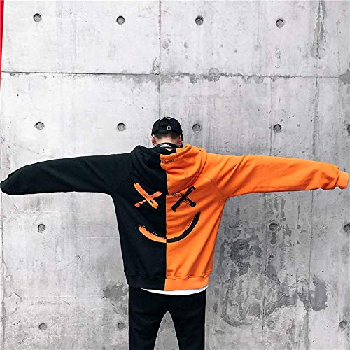 XIAOYAO Hombre Sudadera con Capucha Deportiva Manga Larga Hoodie Casual Camisa de Entrenamiento (L, Naranja Negro)