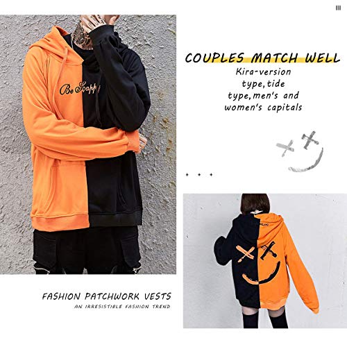 XIAOYAO Hombre Sudadera con Capucha Deportiva Manga Larga Hoodie Casual Camisa de Entrenamiento (L, Naranja Negro)