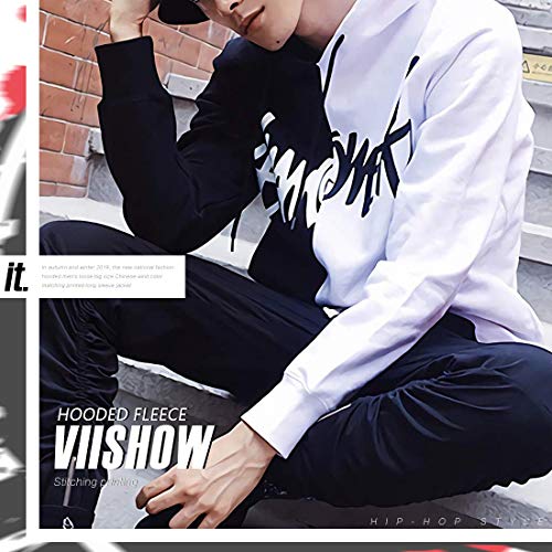 XIAOYAO Hombre Sudadera con Capucha Deportiva Manga Larga Hoodie Casual Camisa de Entrenamiento (M, Blanco Negro 2) XIAOYAO Hombre Sudadera con Capucha Deportiva Manga Larga Hoodie Casual Camisa de Entrenamiento (M, Blanco Negro 2)