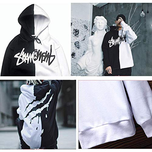 XIAOYAO Hombre Sudadera con Capucha Deportiva Manga Larga Hoodie Casual Camisa de Entrenamiento (M, Blanco Negro 2) XIAOYAO Hombre Sudadera con Capucha Deportiva Manga Larga Hoodie Casual Camisa de Entrenamiento (M, Blanco Negro 2)