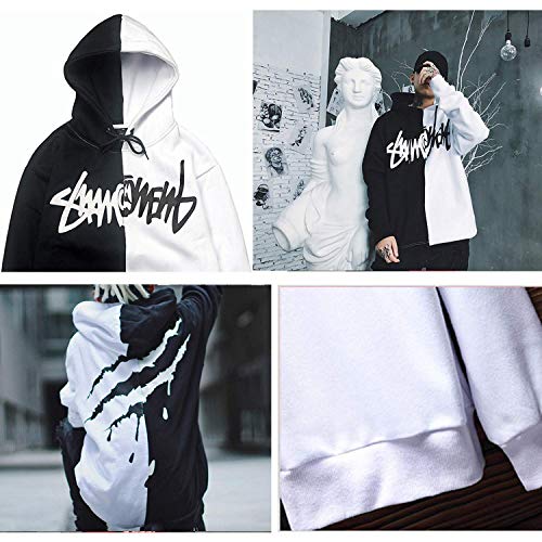 XIAOYAO Hombre Sudadera con Capucha Deportiva Manga Larga Hoodie Casual Camisa de Entrenamiento (M, Blanco Negro 2)