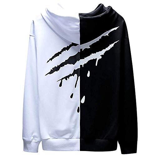 XIAOYAO Hombre Sudadera con Capucha Deportiva Manga Larga Hoodie Casual Camisa de Entrenamiento (M, Blanco Negro 2)