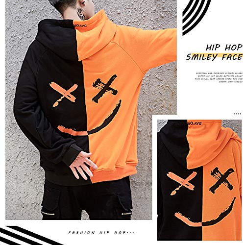 XIAOYAO Hombre Sudadera con Capucha Deportiva Manga Larga Hoodie Casual Camisa de Entrenamiento (S, Naranja Negro)