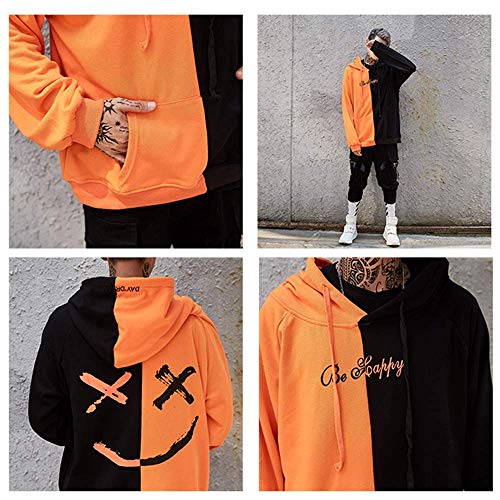 XIAOYAO Hombre Sudadera con Capucha Deportiva Manga Larga Hoodie Casual Camisa de Entrenamiento (S, Naranja Negro)