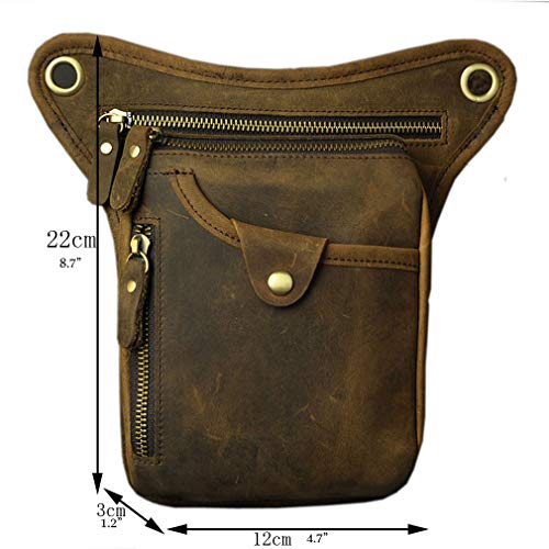 Xieben Vintage Cintura Bolsa de Cuero Gota Pierna Bolsa para Hombres Mujeres Bolso Multifuncional Militar Táctico Moto Bicicleta Jinete Ciclismo Senderismo Deportes Camping Montar DeepBrown