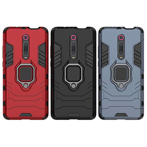 XIFAN Funda para Xiaomi Mi 9T, [Robusto] Anillo Metálico Soporte [Funciona con El Montaje De Coche Magnético] Case Carcasa, Rojo + 2 Piezas Protector de Pantalla