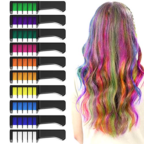 XIMU Tiza para el cabello, Tintes capilares con tiza Pluma de tinte temporal para el cabello de destello metálico No tóxico Lavable Pastel de pelo para niños y niñas (10 Colors)