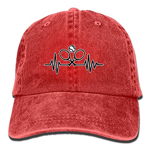 xinfub Gorra de béisbol Unisex Sombrero de Mezclilla de algodón Latido del corazón con Pelota de Tenis Ajustable Snapback Sun Hat Red Red 5269