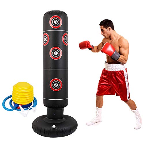 xingletu Saco de boxeo inflable de pie, saco de boxeo de pie libre, bolsa de boxeo para fitness, soporte de torre de 160 cm, bolsa de arena de fitness con bomba de aire para adultos y niños