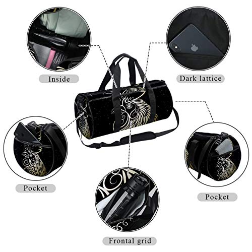 Xingruyun Bolsa de Deporte Gallo de Linea Negra Bolso de Viaje Bolsa de natación Bolsa de Gimnasio y Fitness Sport Duffel Bag con Bandolera para niños y niñas 45x23x23cm