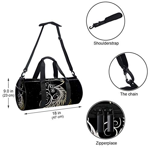 Xingruyun Bolsa de Deporte Gallo de Linea Negra Bolso de Viaje Bolsa de natación Bolsa de Gimnasio y Fitness Sport Duffel Bag con Bandolera para niños y niñas 45x23x23cm