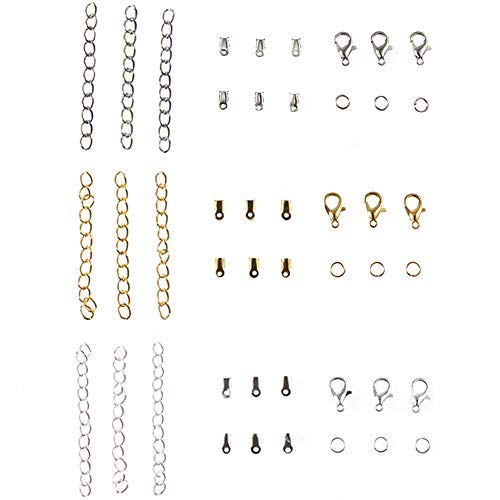 Xinlie Kit de Pulsera de Cinta Extremos de Cierre Presionado Broche de Langosta con Anillas Abiertas y Extensor de Cadena Cierres de Pulsera Broches de Langosta para Pulsera y Collar 280PCS (Blanca K)