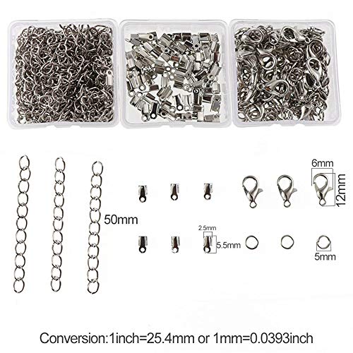 Xinlie Kit de Pulsera de Cinta Extremos de Cierre Presionado Broche de Langosta con Anillas Abiertas y Extensor de Cadena Cierres de Pulsera Broches de Langosta para Pulsera y Collar 280PCS (Blanca K)