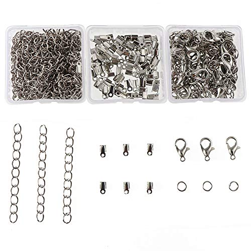 Xinlie Kit de Pulsera de Cinta Extremos de Cierre Presionado Broche de Langosta con Anillas Abiertas y Extensor de Cadena Cierres de Pulsera Broches de Langosta para Pulsera y Collar 280PCS (Blanca K)