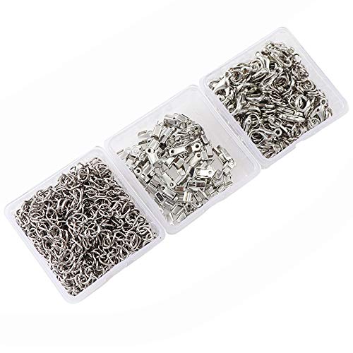 Xinlie Kit de Pulsera de Cinta Extremos de Cierre Presionado Broche de Langosta con Anillas Abiertas y Extensor de Cadena Cierres de Pulsera Broches de Langosta para Pulsera y Collar 280PCS (Blanca K)