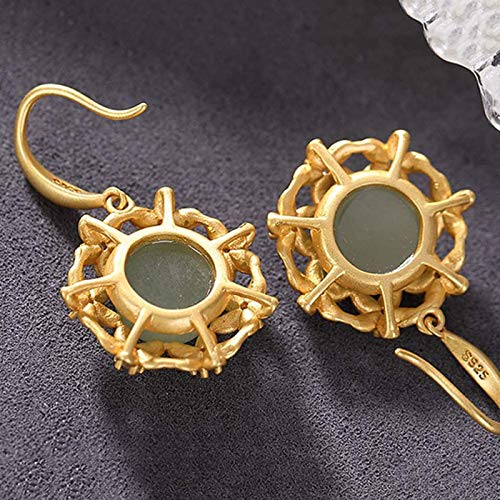 XinLuMing Pendientes de Flor de Jade Natural para Lady 925 Plata de Ley de Plata Redonda joyería Colgante Jubileo (Color : Gold)