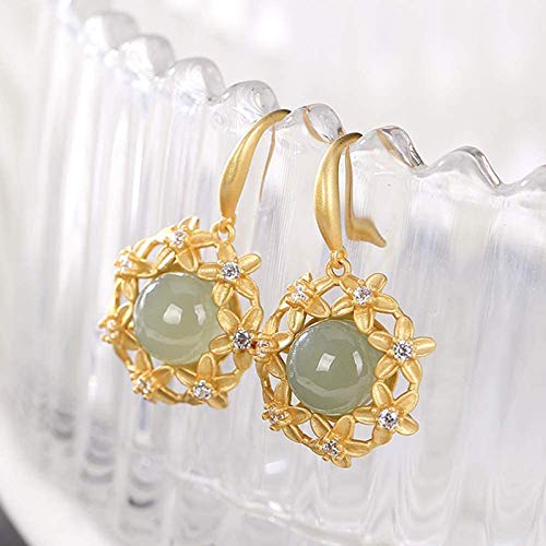 XinLuMing Pendientes de Flor de Jade Natural para Lady 925 Plata de Ley de Plata Redonda joyería Colgante Jubileo (Color : Gold)