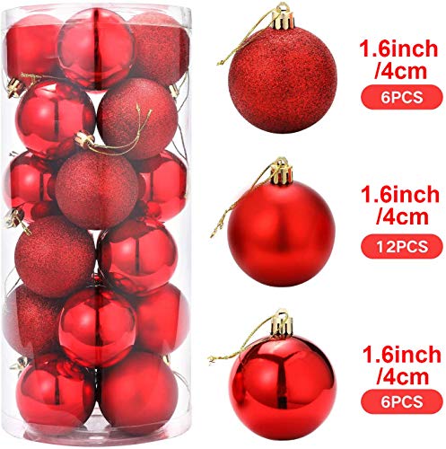 Xinmeng 24pcs Bolas Arbol Navidad 4cm Bolas navideñas bolas de árbol de navidad adorno Decoración de Bolas Navideños Adornos Arbol Navidad Regalos de Colgantes de Navidad (rojo).