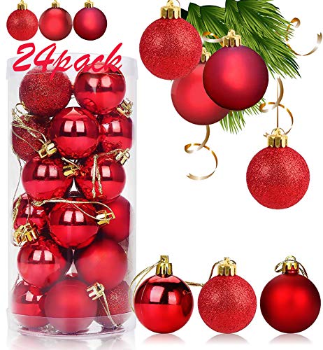 Xinmeng 24pcs Bolas Arbol Navidad 4cm Bolas navideñas bolas de árbol de navidad adorno Decoración de Bolas Navideños Adornos Arbol Navidad Regalos de Colgantes de Navidad (rojo).