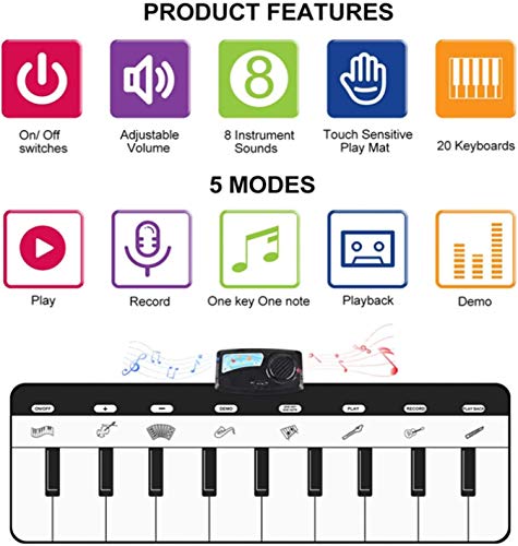 XINRUIBO Piano Mat, Teclado Playmat-19 Teclas Piso Piano Mat, 8 Instrumentos Sound Play Mats Dance For Child Boys Girls Gift 110 * 36 cm Piano Infantil