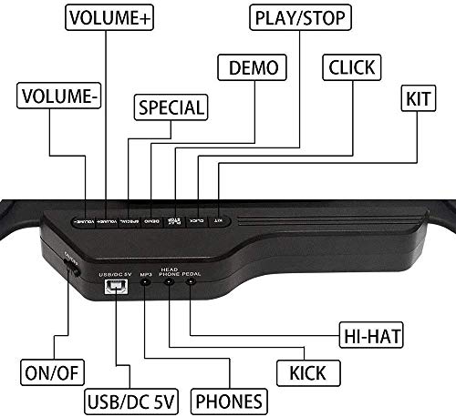 XINRUIBO Set de Tambor electrónico USB Portátil Roll-UP 9 Silicon Drum Pads Instrumentos de percusión con Pedales de pie Palitos de Tambores adecuados para niños y Principiantes Tambor electronico