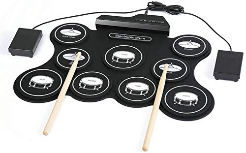 XINRUIBO Set de Tambor electrónico USB Portátil Roll-UP 9 Silicon Drum Pads Instrumentos de percusión con Pedales de pie Palitos de Tambores adecuados para niños y Principiantes Tambor electronico