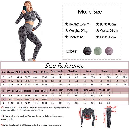Xinvivion Conjunto de Ropa Deportiva para Mujer Yoga Gimnasio Manga Larga Top & Pantalones Sin Costura Chandal Xinvivion Conjunto de Ropa Deportiva para Mujer Yoga Gimnasio Manga Larga Top & Pantalones Sin Costura Chandal