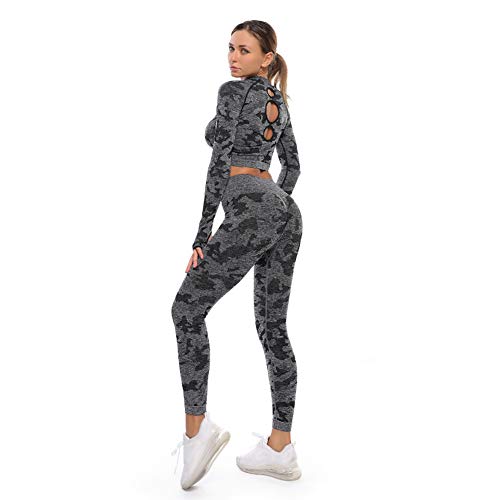 Xinvivion Conjunto de Ropa Deportiva para Mujer Yoga Gimnasio Manga Larga Top & Pantalones Sin Costura Chandal Xinvivion Conjunto de Ropa Deportiva para Mujer Yoga Gimnasio Manga Larga Top & Pantalones Sin Costura Chandal