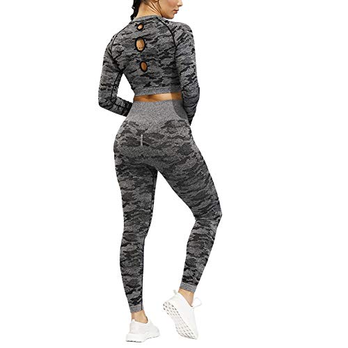 Xinvivion Conjunto de Ropa Deportiva para Mujer Yoga Gimnasio Manga Larga Top & Pantalones Sin Costura Chandal