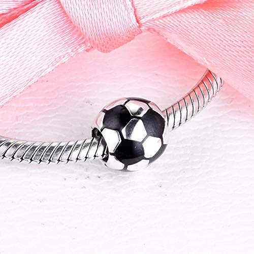 XIYANG DIY Se Adapta A Las Pulseras Originales De Pandora Plata De Ley 925 Esmalte Negro Balón De Fútbol Pulsera con Dijes Perlas Fabricación De Joyas Mujeres