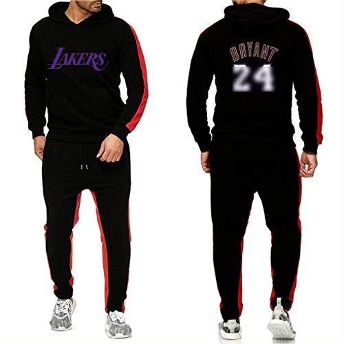 XJIANQI Juego De Chándales para Hombre Lakers 24# Sudadera con Capucha De Baloncesto Y Pantalones Sudaderas Jogging Botters Casual Gimnasio con Capucha Suéteres Y Pantalone Black-XXXL