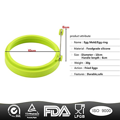 XLKJ 4 Pcs Moldes para Huevos Fritos Molde Anillo de Silicona para Huevos Fritos Tortitas Huevos Escalfados ect, Verde