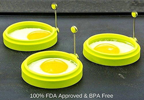 XLKJ 4 Pcs Moldes para Huevos Fritos Molde Anillo de Silicona para Huevos Fritos Tortitas Huevos Escalfados ect, Verde